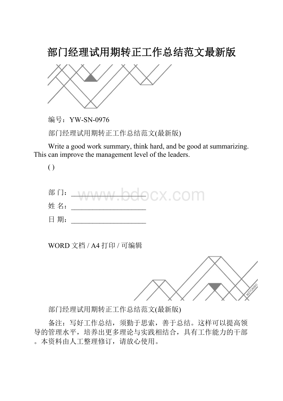 部门经理试用期转正工作总结范文最新版.docx