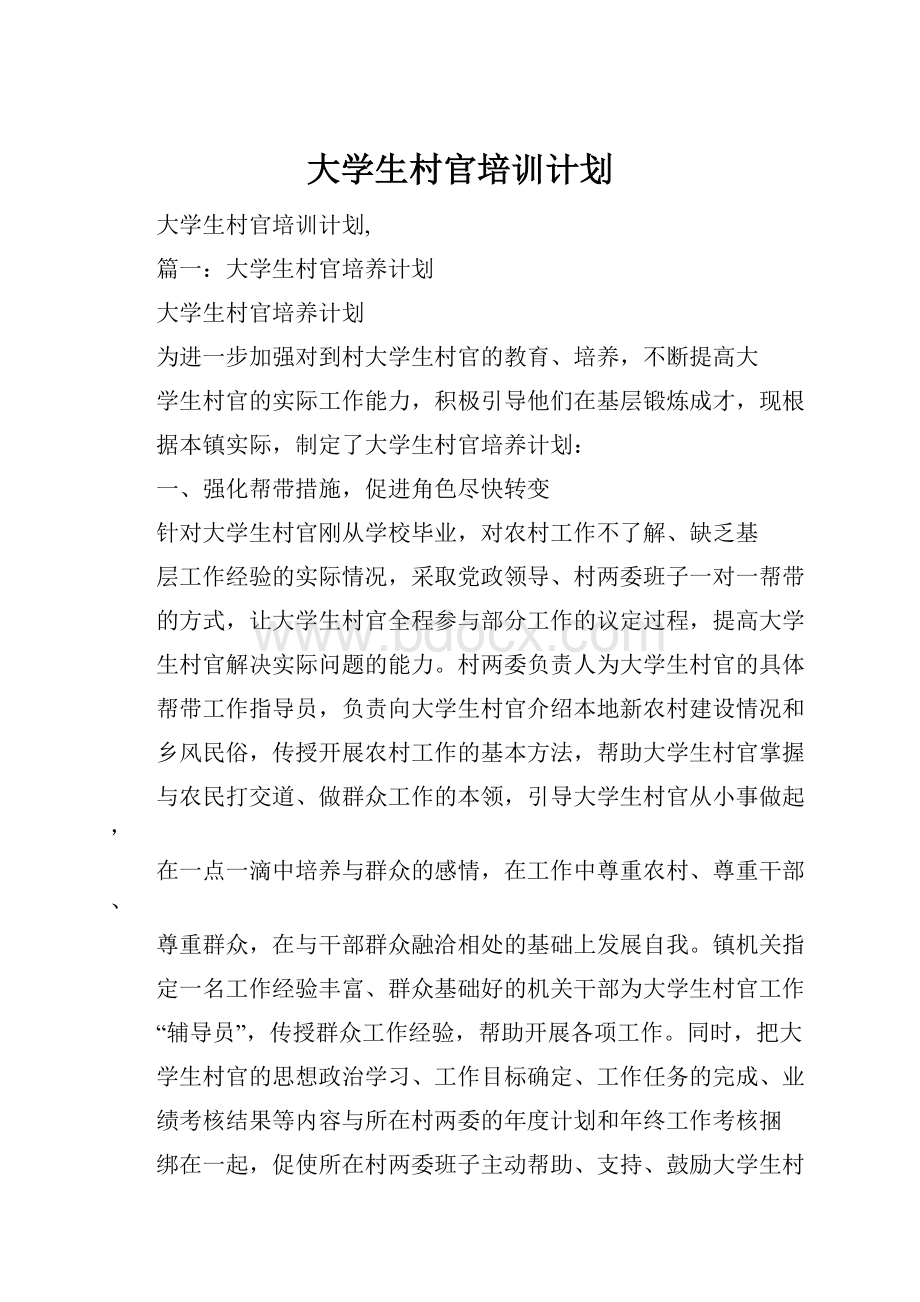 大学生村官培训计划.docx