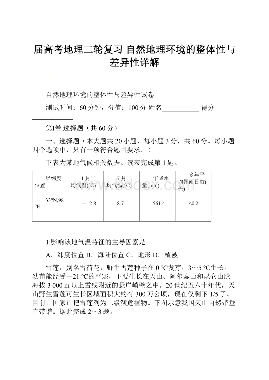 届高考地理二轮复习 自然地理环境的整体性与差异性详解.docx