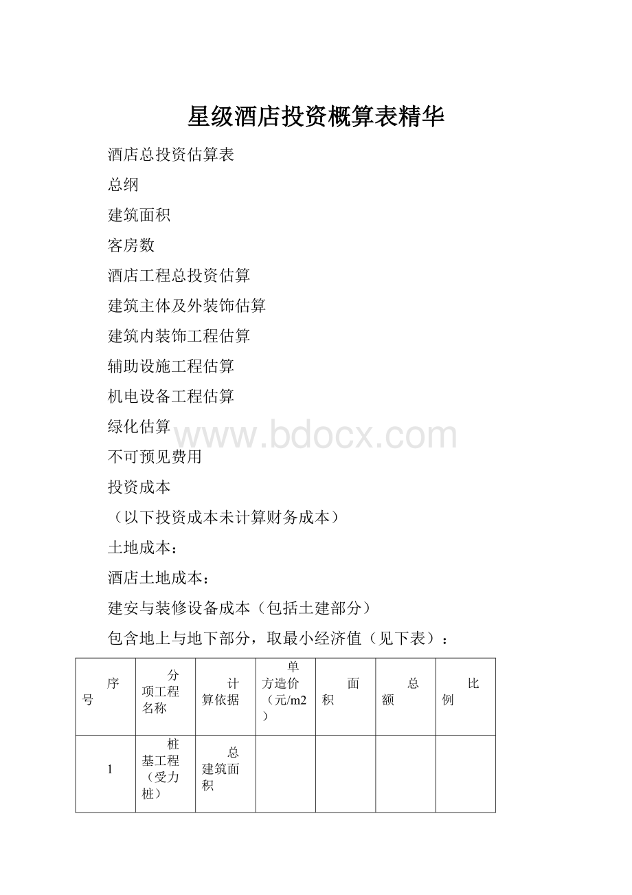 星级酒店投资概算表精华.docx