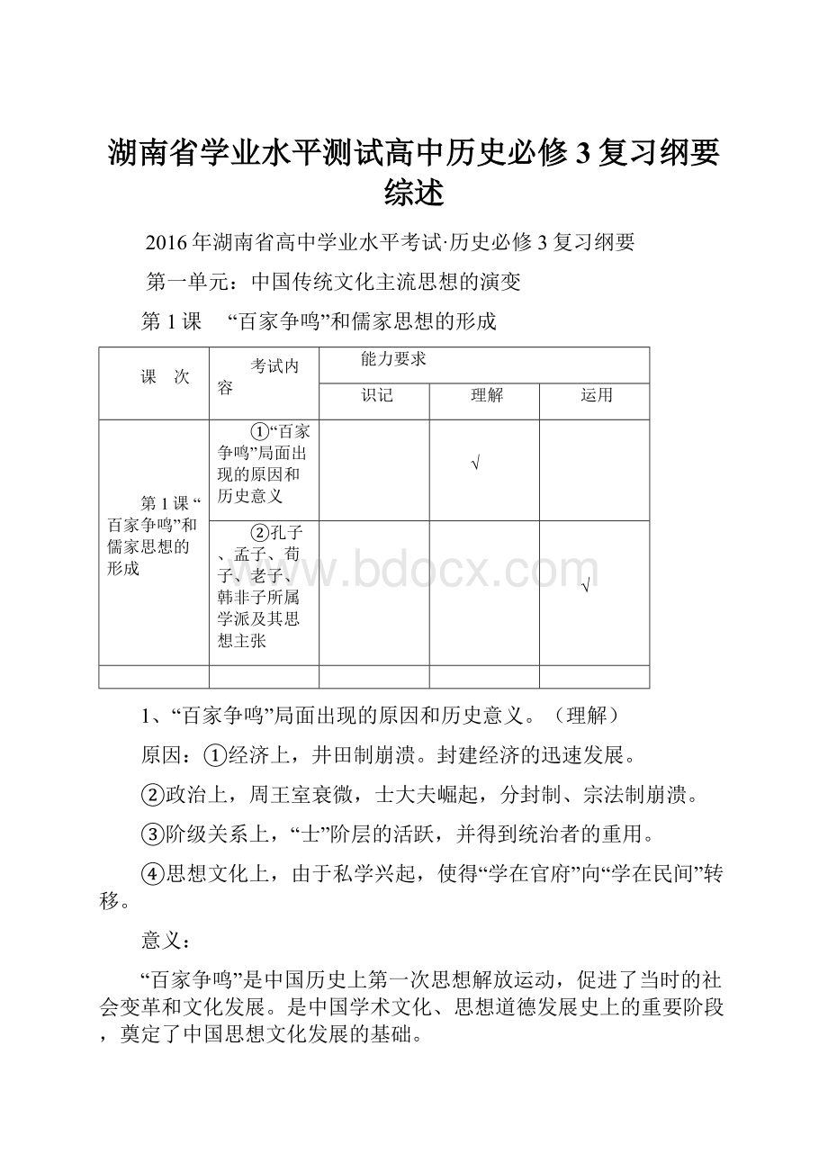 湖南省学业水平测试高中历史必修3复习纲要综述.docx