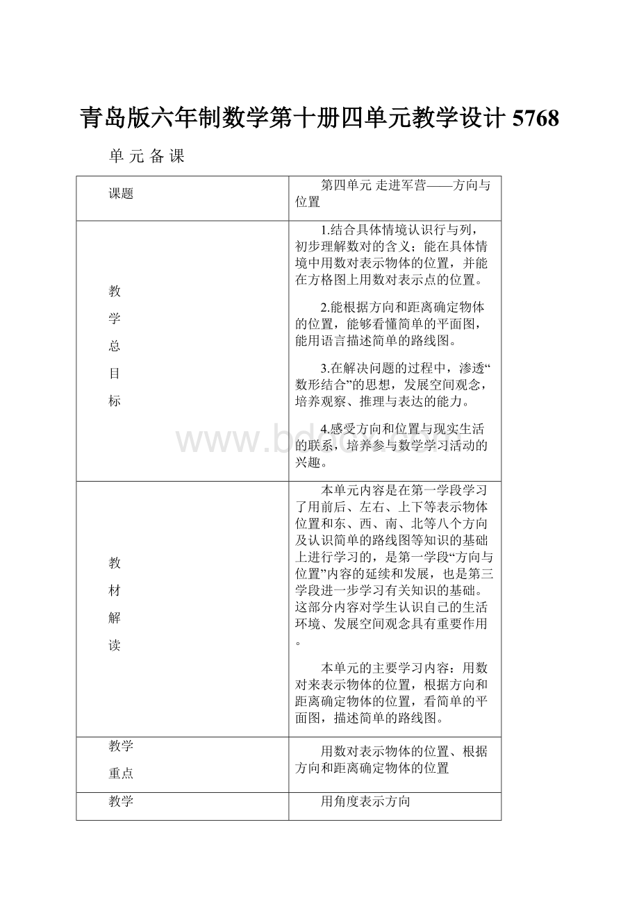 青岛版六年制数学第十册四单元教学设计5768.docx_第1页