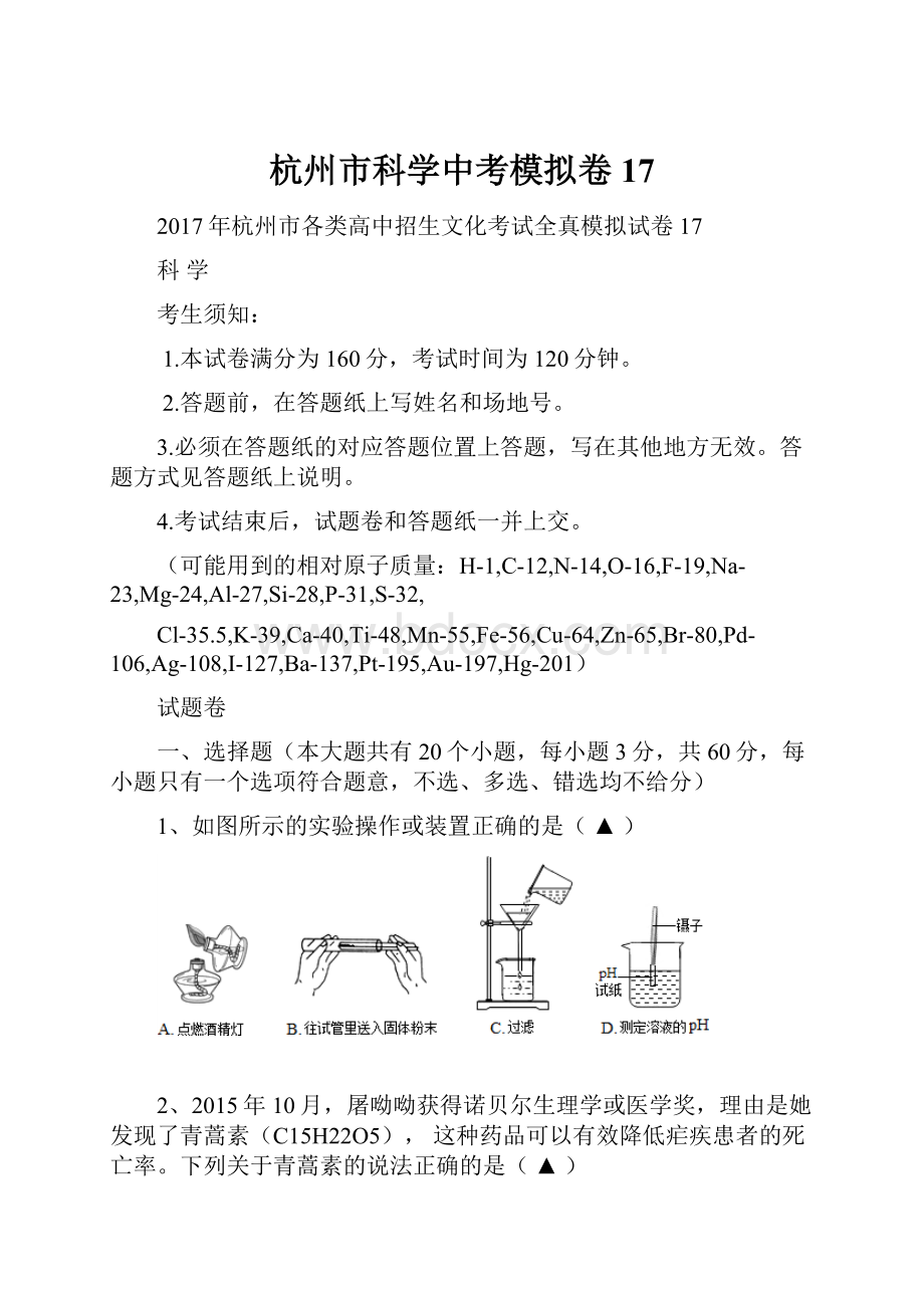 杭州市科学中考模拟卷17.docx