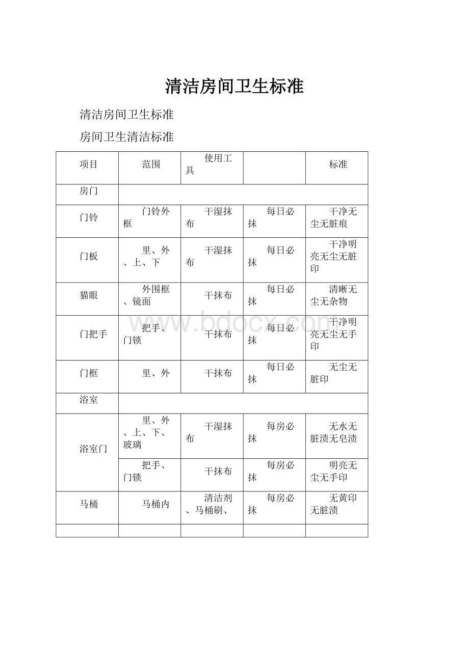 清洁房间卫生标准.docx