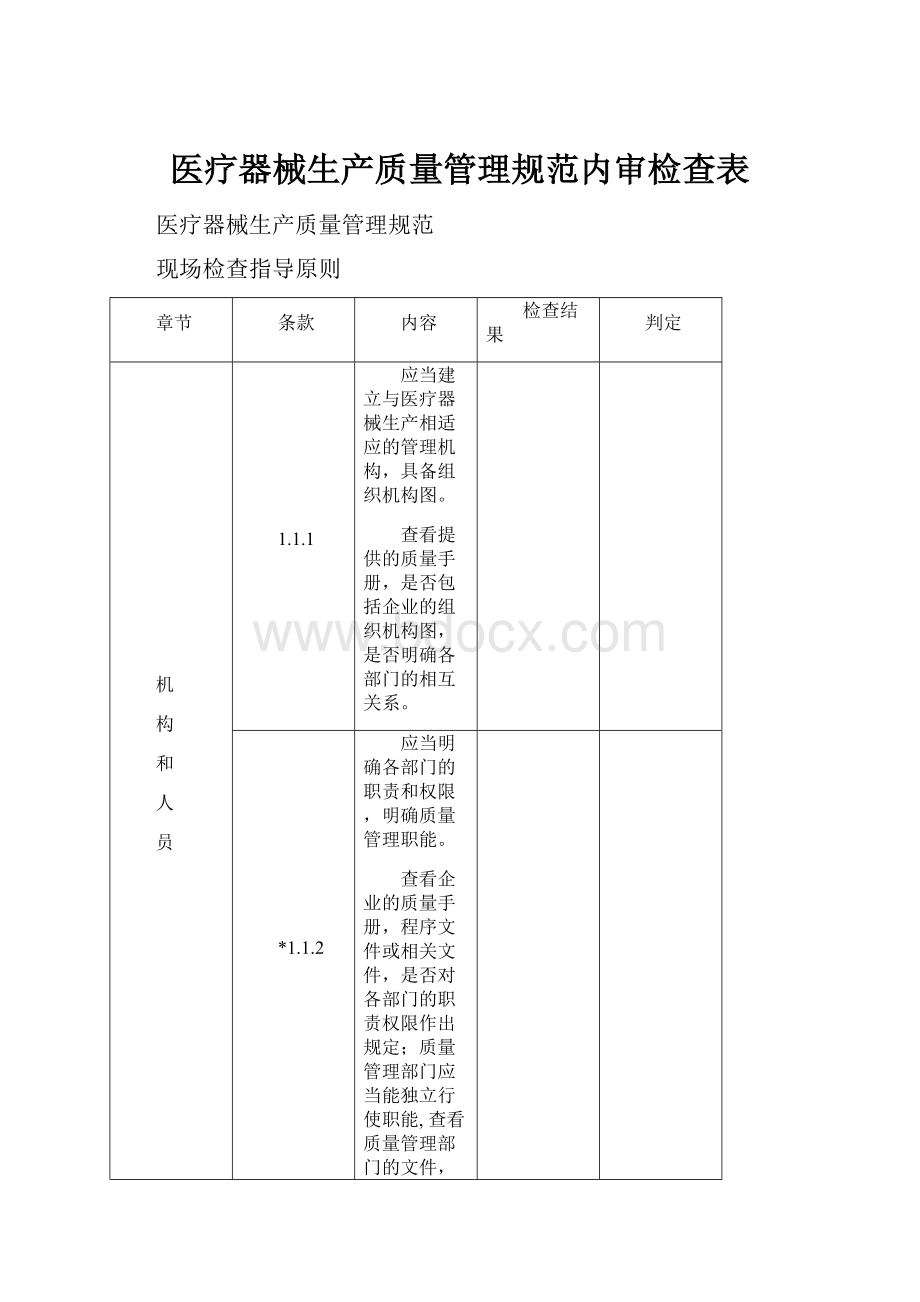 医疗器械生产质量管理规范内审检查表.docx