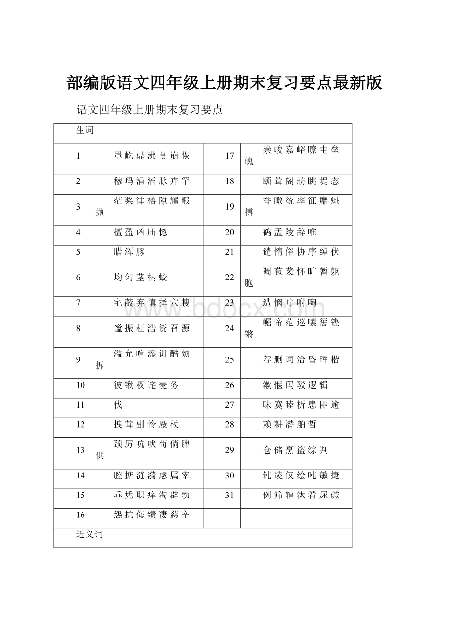 部编版语文四年级上册期末复习要点最新版.docx