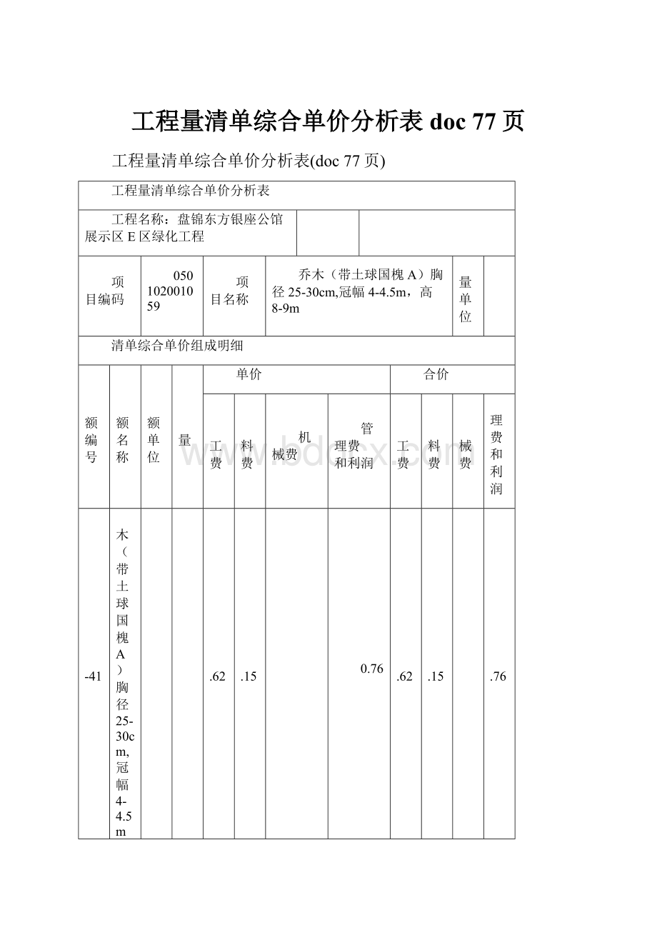 工程量清单综合单价分析表doc 77页.docx_第1页