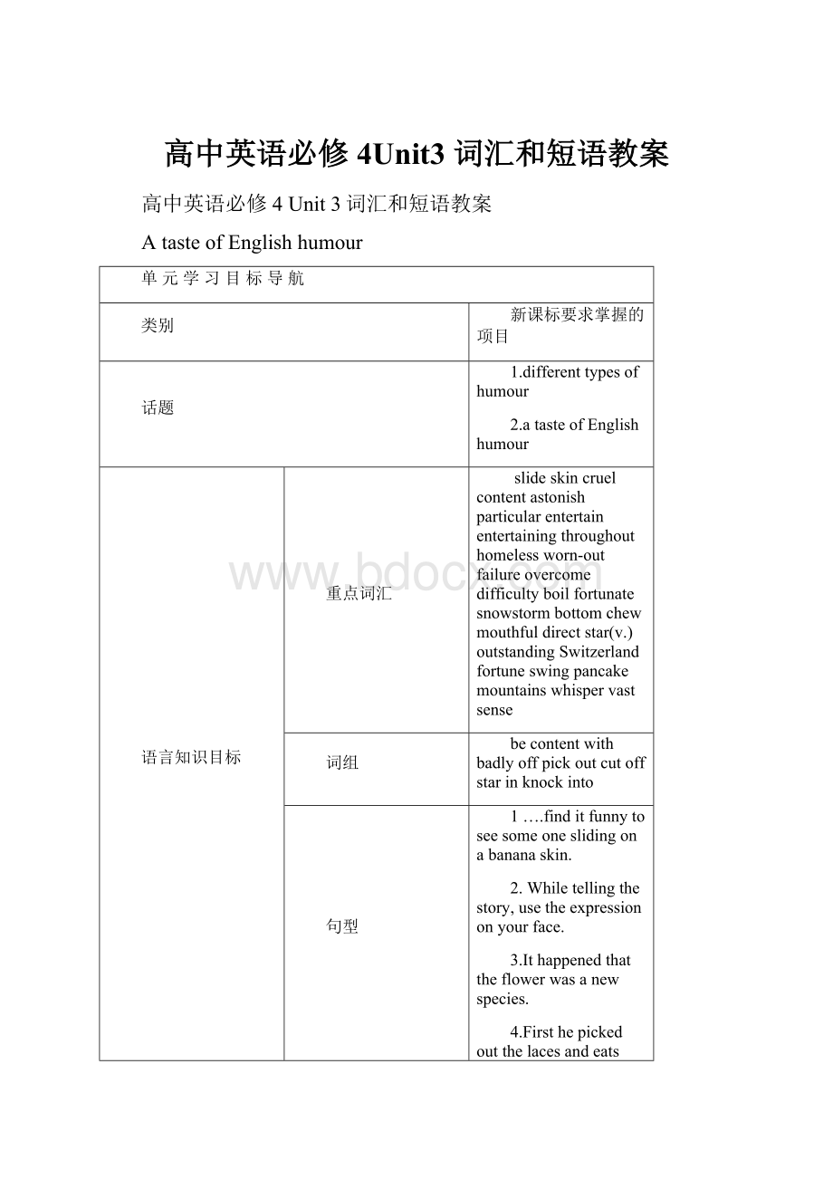 高中英语必修4Unit3 词汇和短语教案.docx