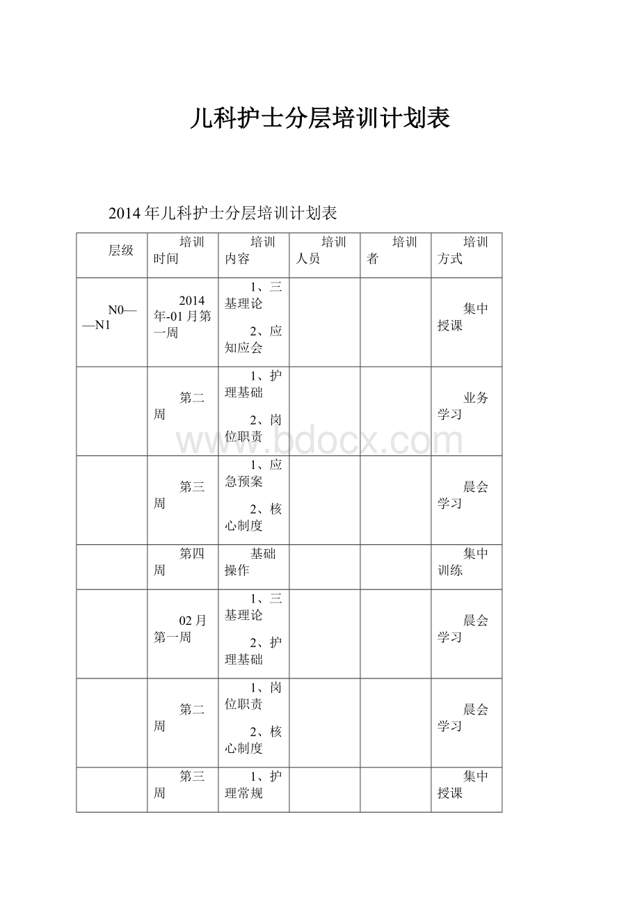 儿科护士分层培训计划表.docx