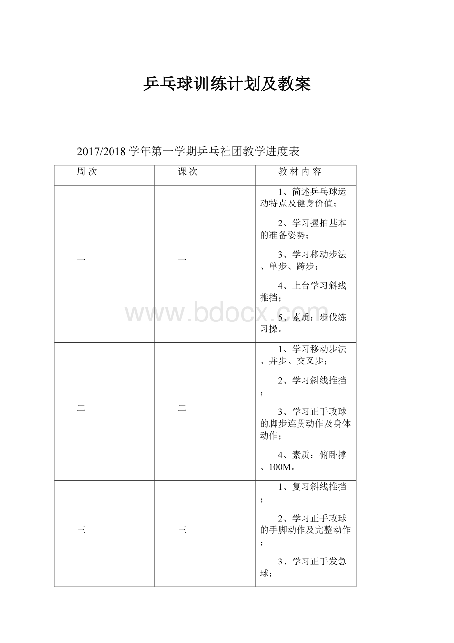 乒乓球训练计划及教案.docx