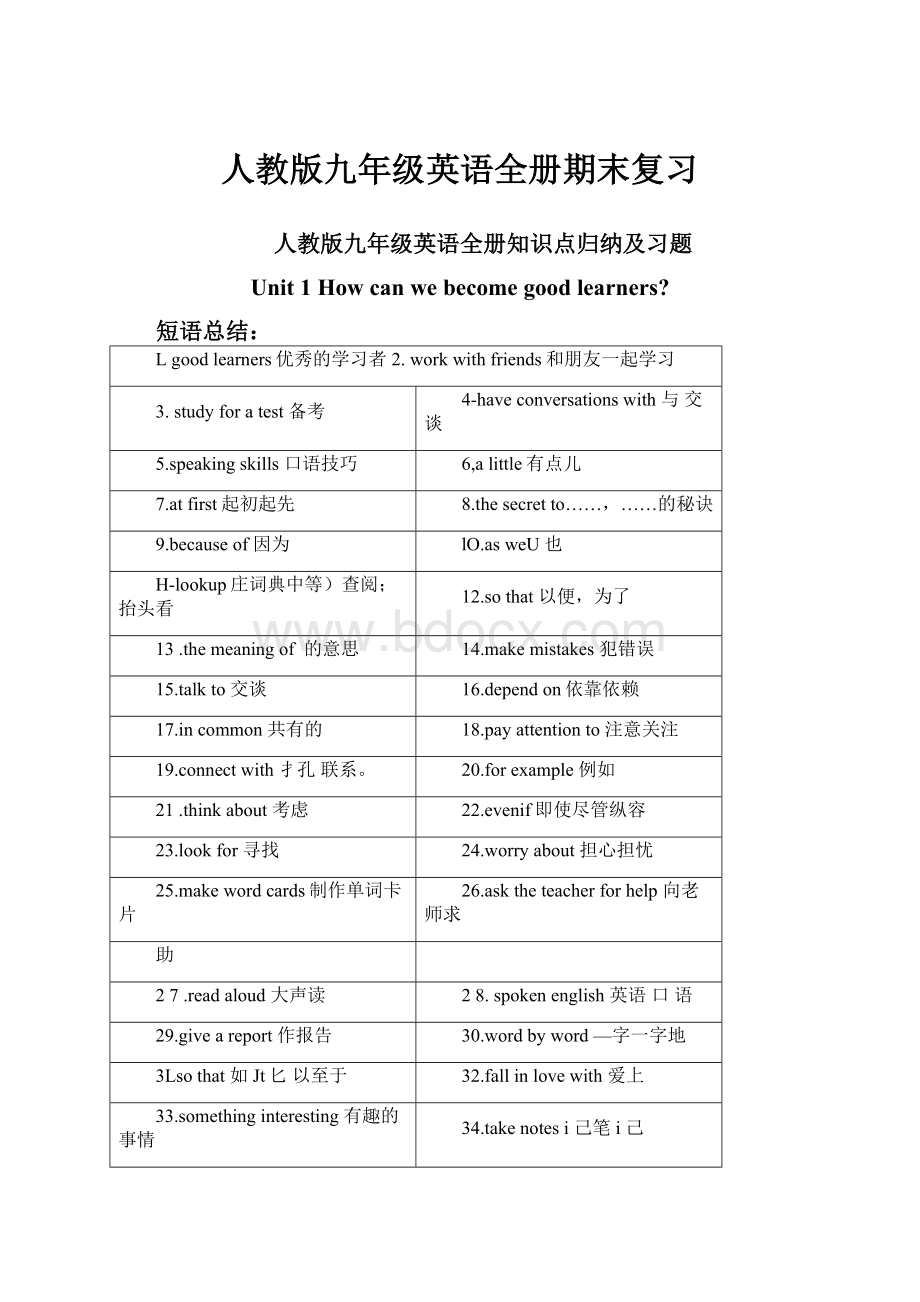 人教版九年级英语全册期末复习.docx