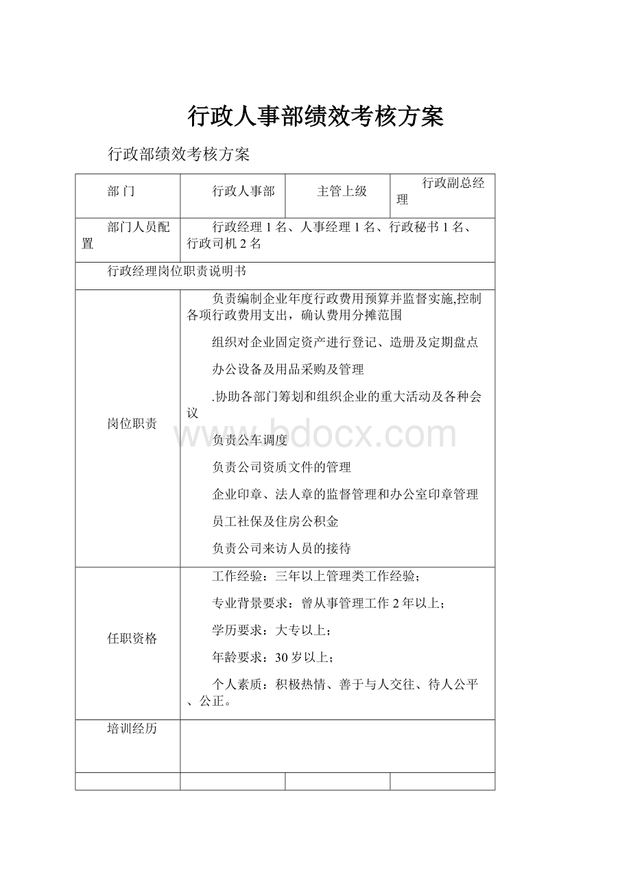 行政人事部绩效考核方案.docx