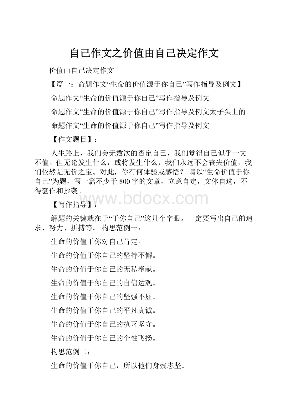 自己作文之价值由自己决定作文.docx