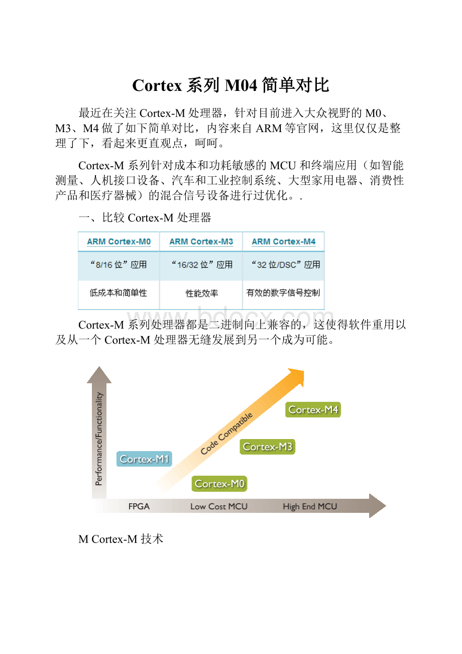 Cortex系列M04简单对比.docx