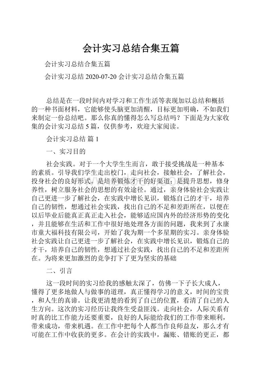 会计实习总结合集五篇.docx