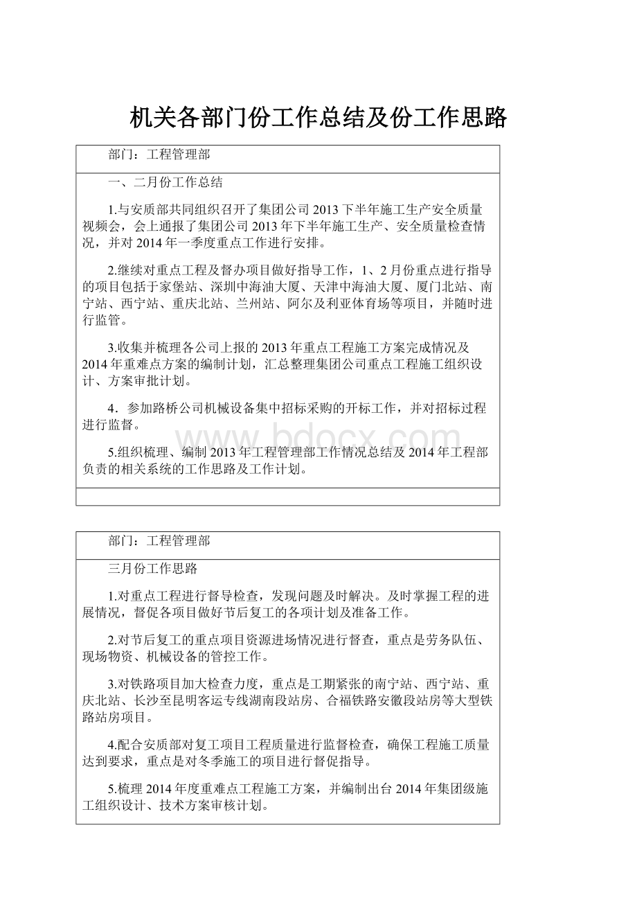 机关各部门份工作总结及份工作思路.docx_第1页