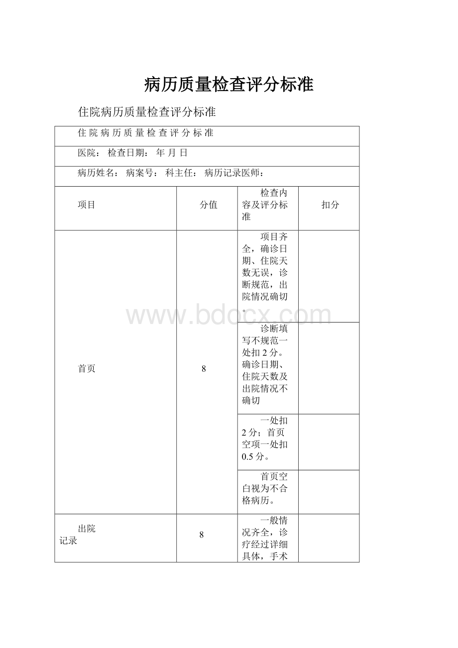 病历质量检查评分标准.docx