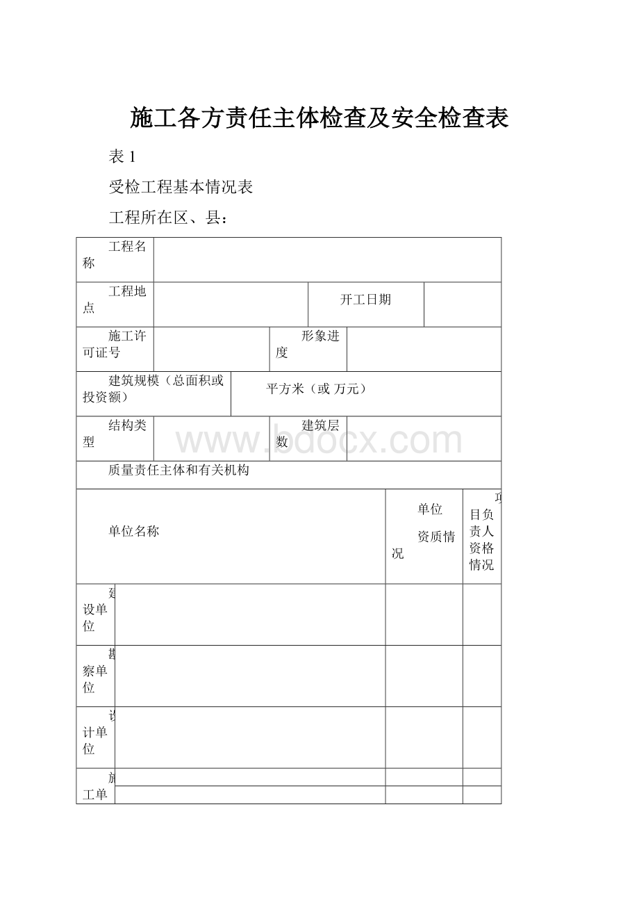 施工各方责任主体检查及安全检查表.docx