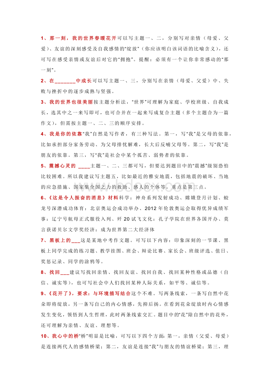 初中语文作文审题立意100例.docx