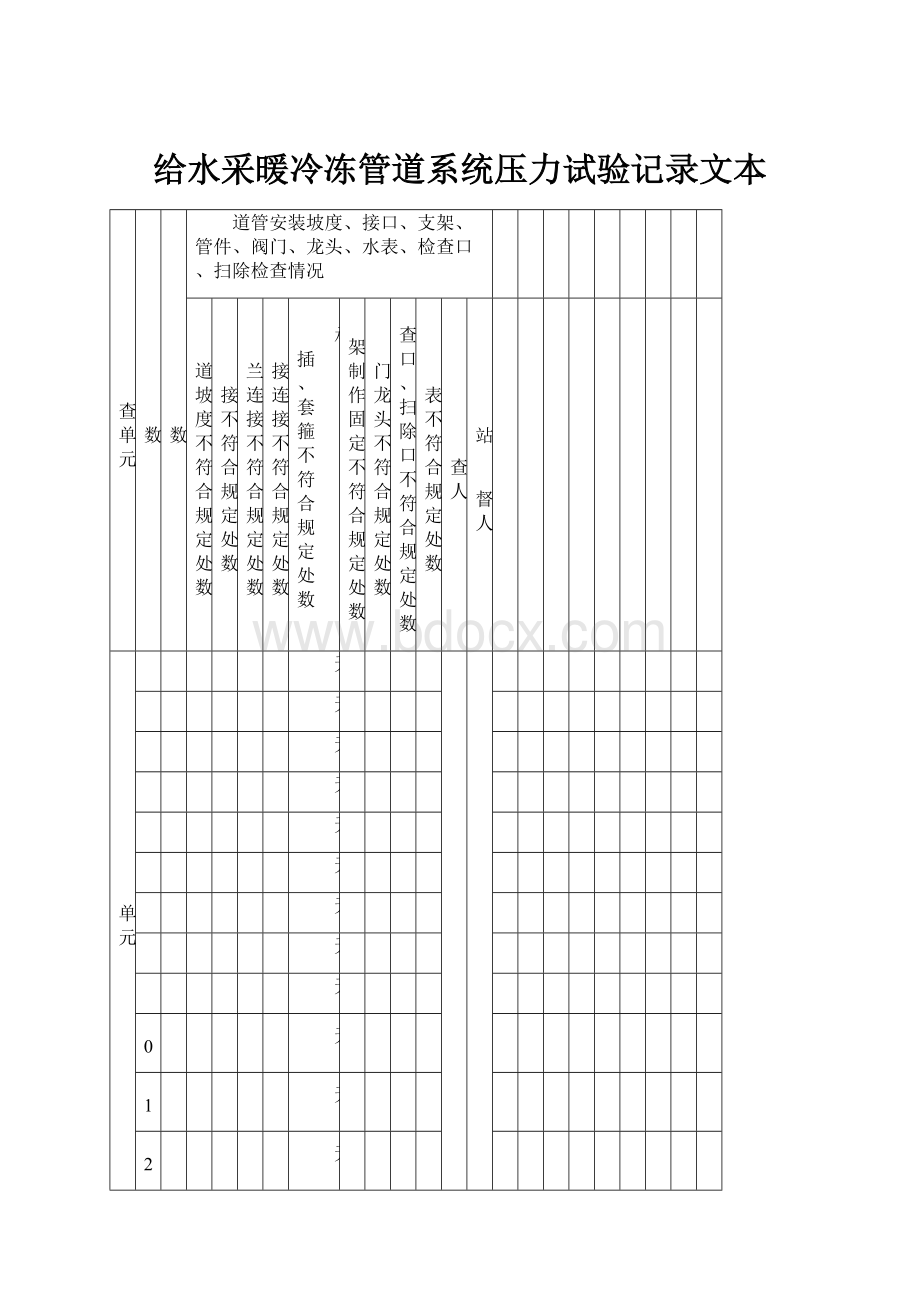 给水采暖冷冻管道系统压力试验记录文本.docx