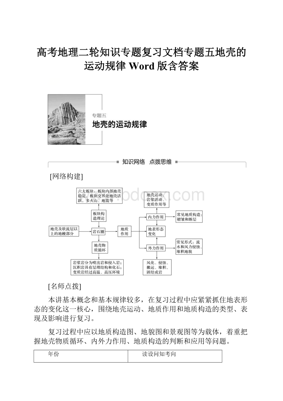 高考地理二轮知识专题复习文档专题五地壳的运动规律 Word版含答案.docx