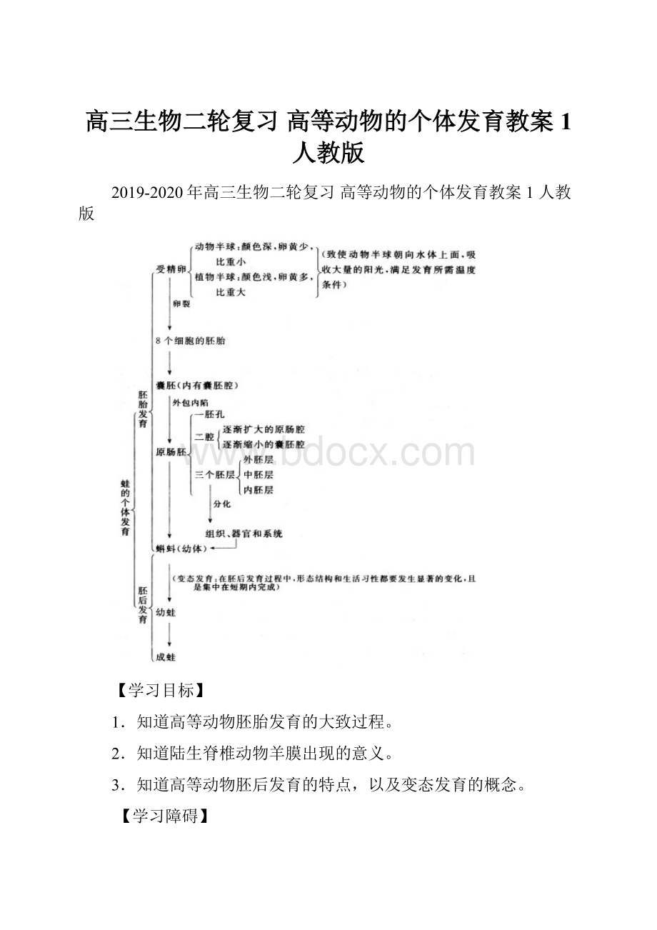 高三生物二轮复习 高等动物的个体发育教案1 人教版.docx