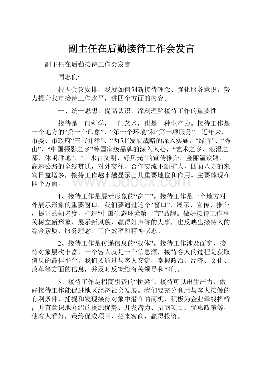 副主任在后勤接待工作会发言.docx