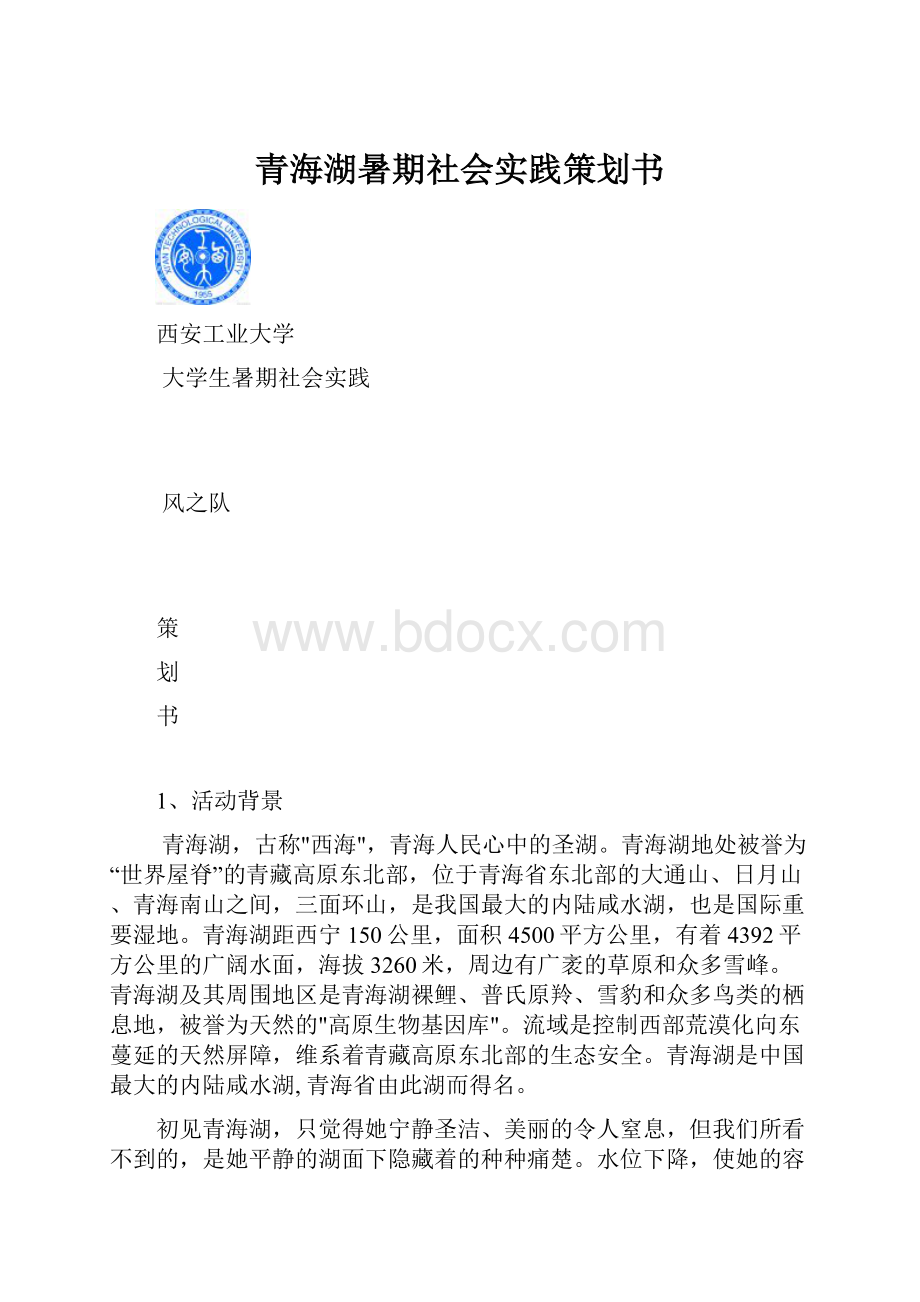 青海湖暑期社会实践策划书.docx