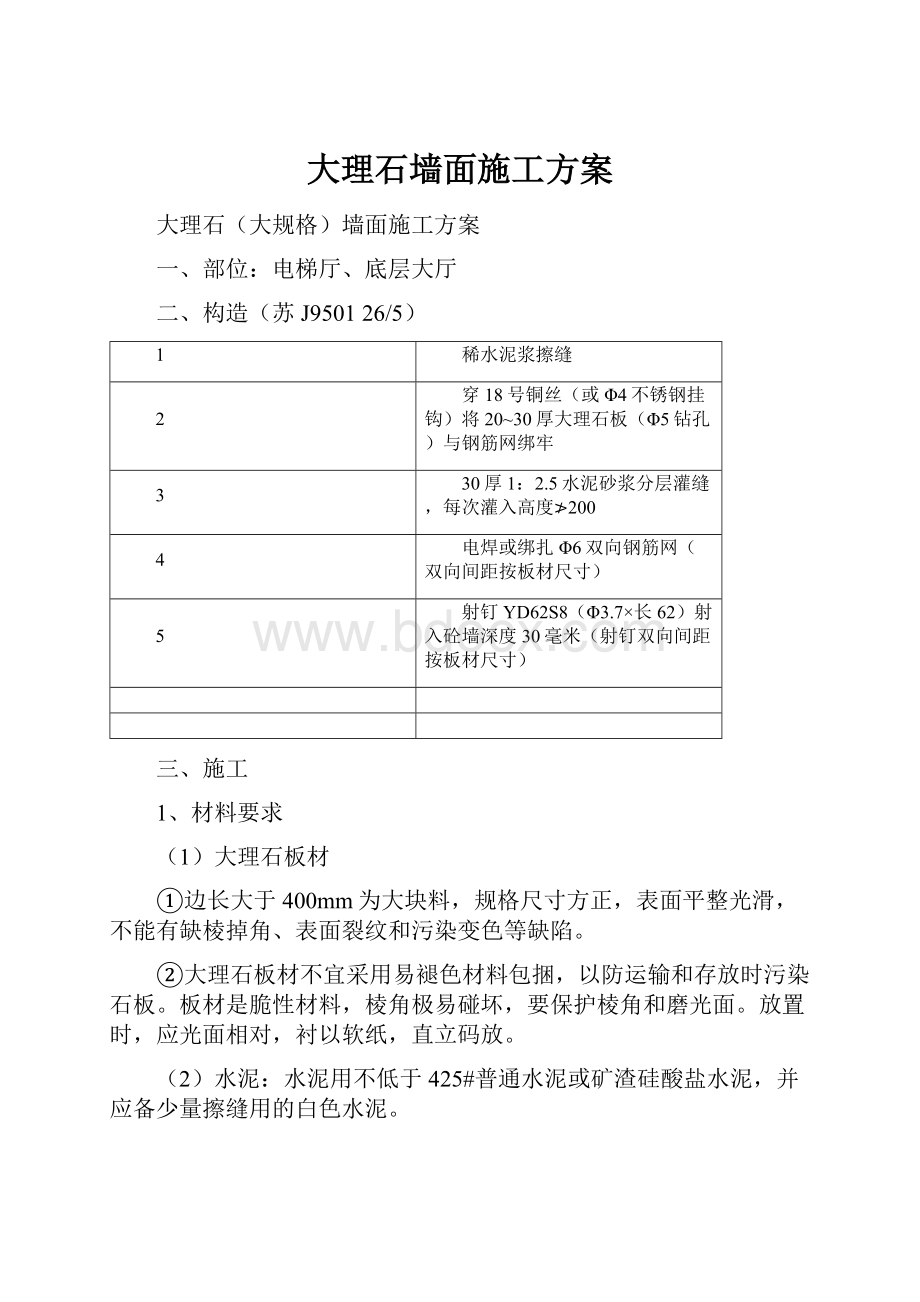 大理石墙面施工方案.docx