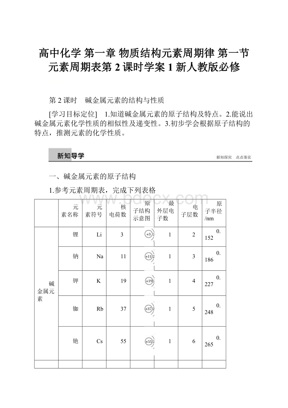 高中化学 第一章 物质结构元素周期律 第一节 元素周期表第2课时学案1 新人教版必修.docx