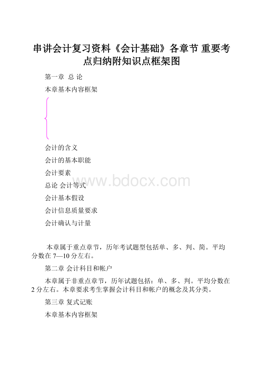 串讲会计复习资料《会计基础》各章节 重要考点归纳附知识点框架图.docx_第1页