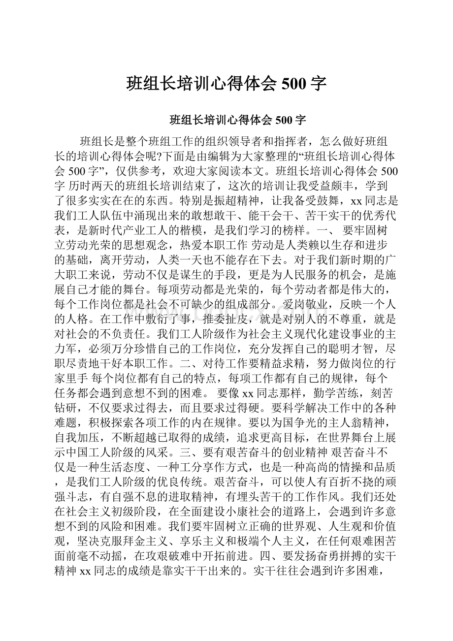 班组长培训心得体会500字.docx