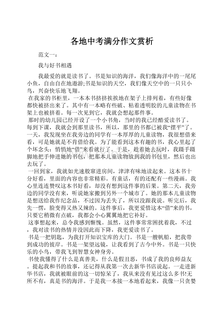 各地中考满分作文赏析.docx