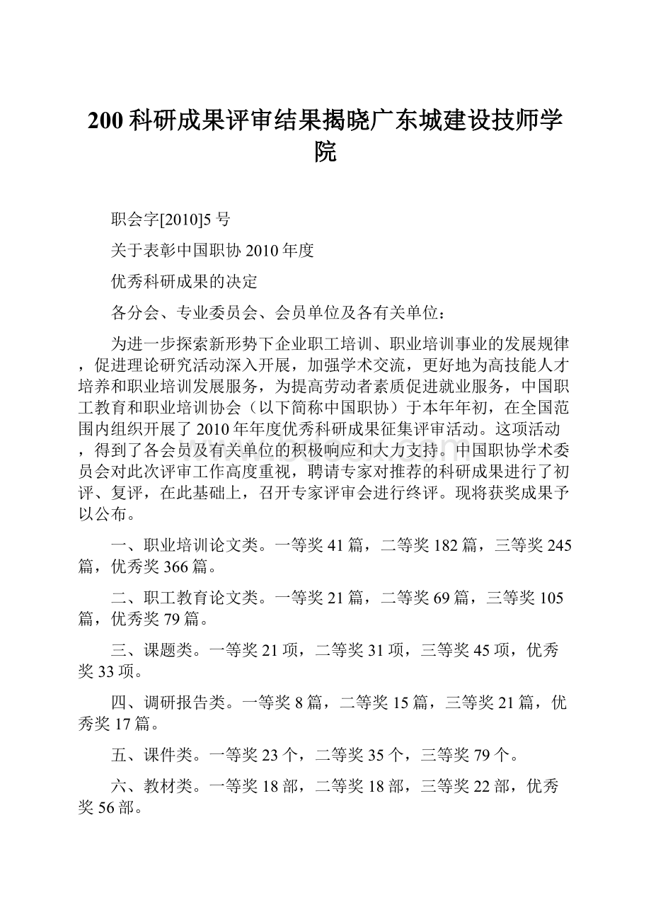 200科研成果评审结果揭晓广东城建设技师学院.docx_第1页