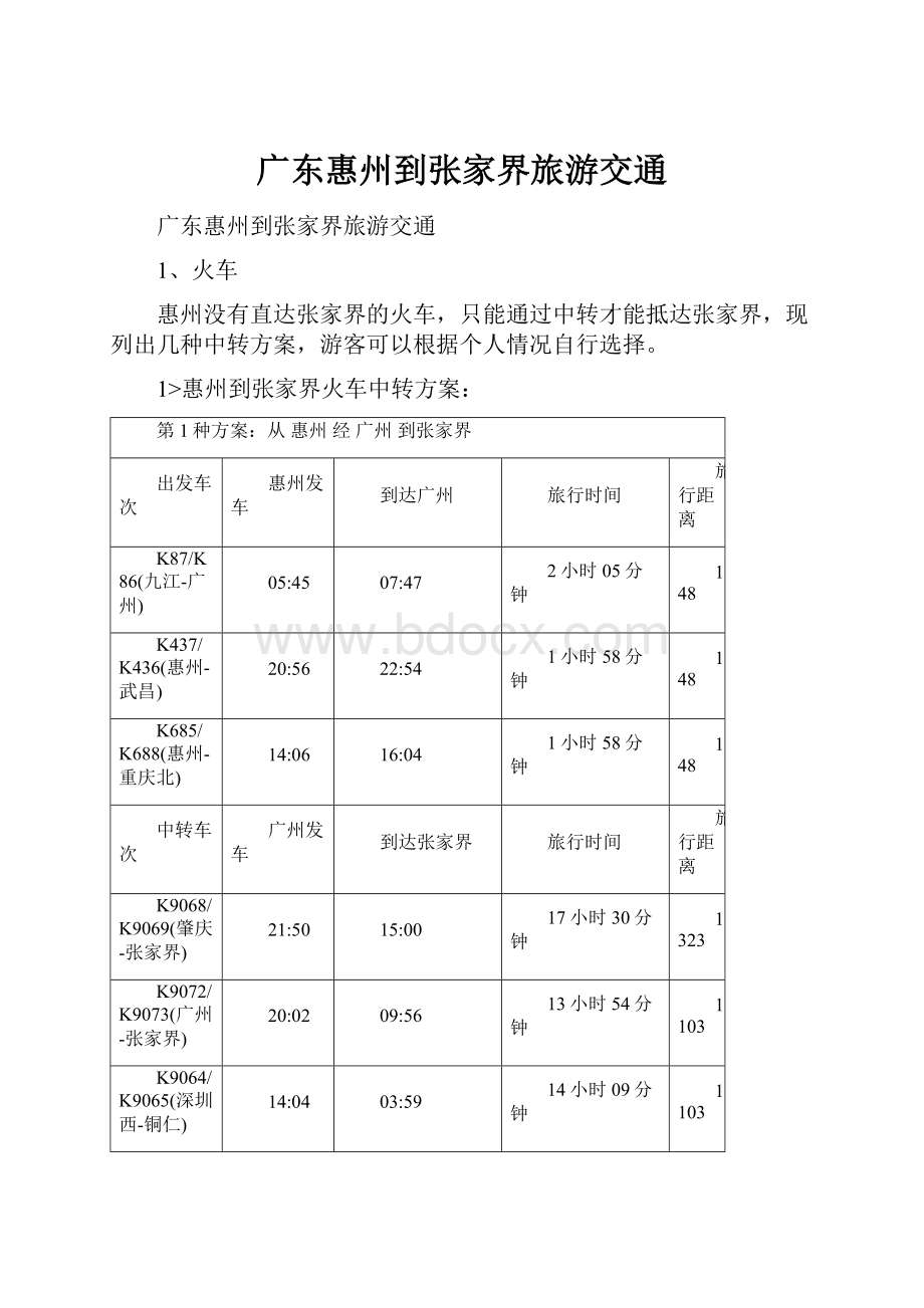 广东惠州到张家界旅游交通.docx