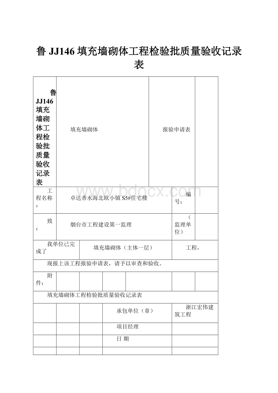 鲁JJ146填充墙砌体工程检验批质量验收记录表.docx