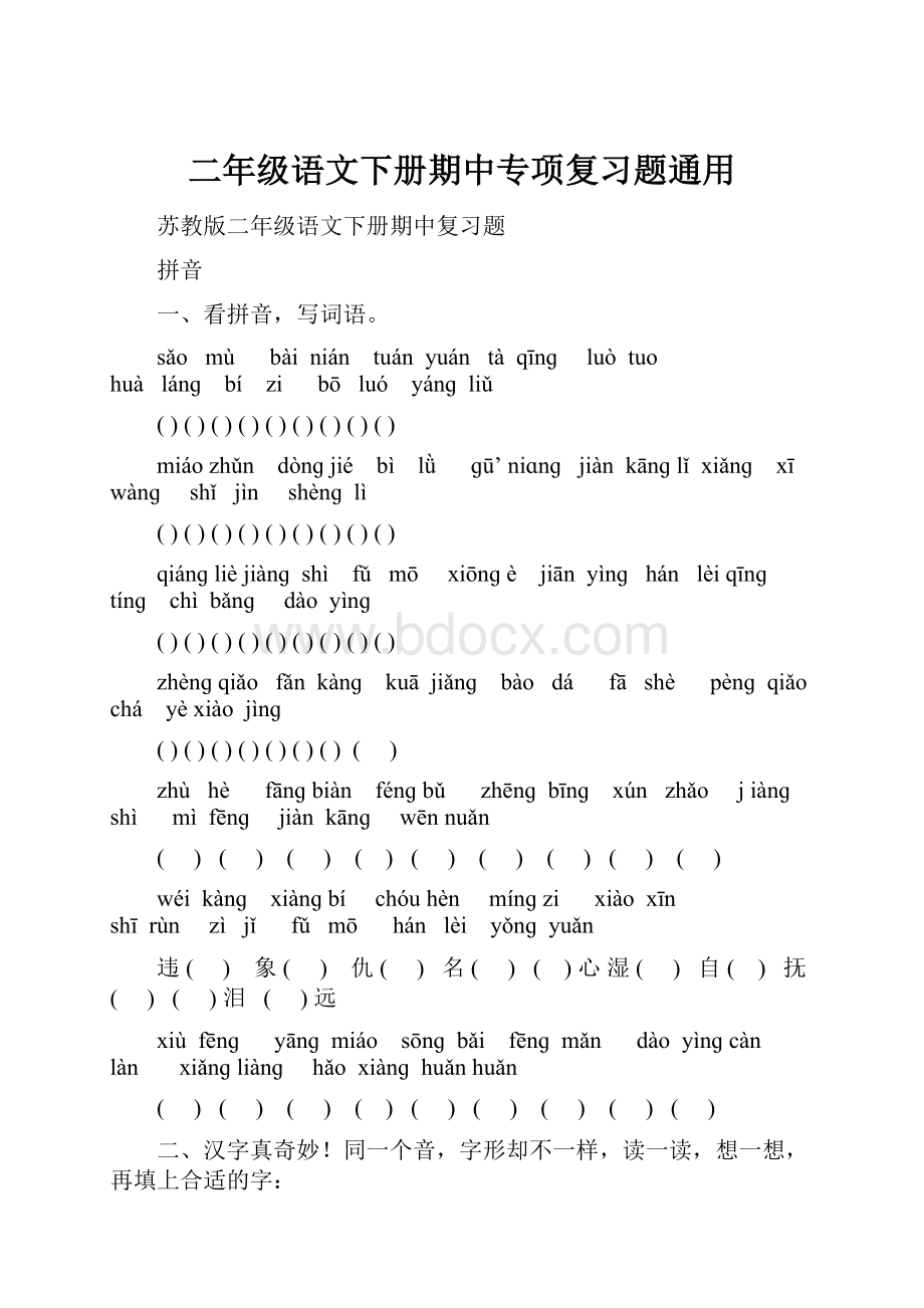 二年级语文下册期中专项复习题通用.docx_第1页