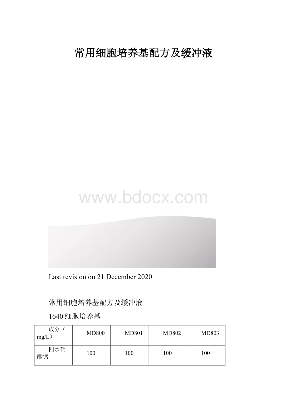 常用细胞培养基配方及缓冲液.docx