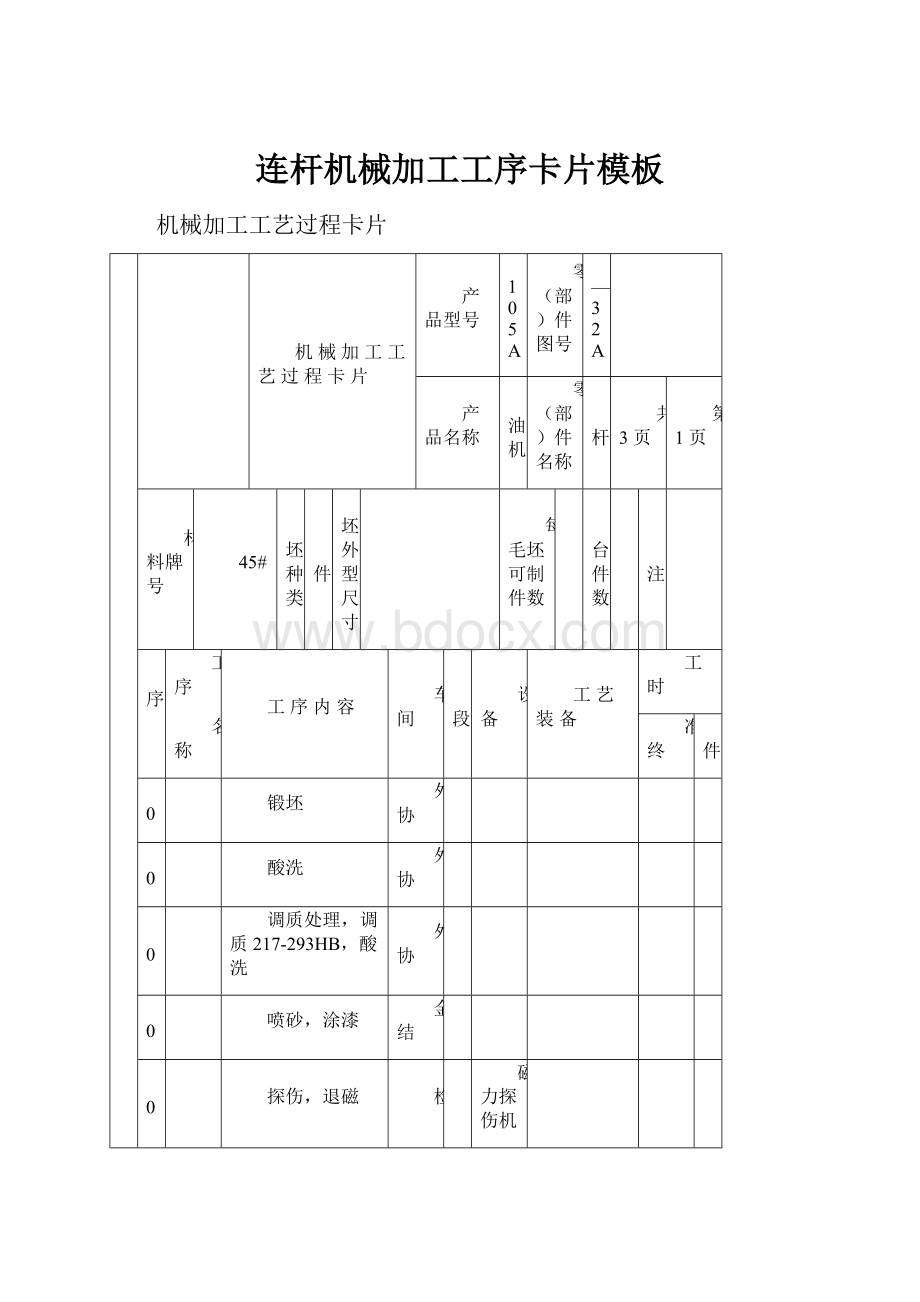 连杆机械加工工序卡片模板.docx