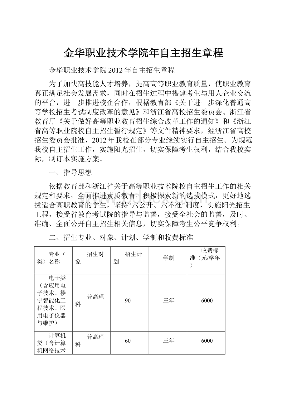 金华职业技术学院年自主招生章程.docx