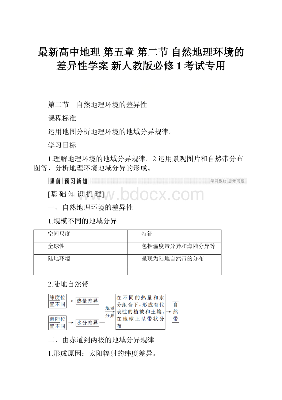 最新高中地理 第五章 第二节 自然地理环境的差异性学案 新人教版必修1考试专用.docx