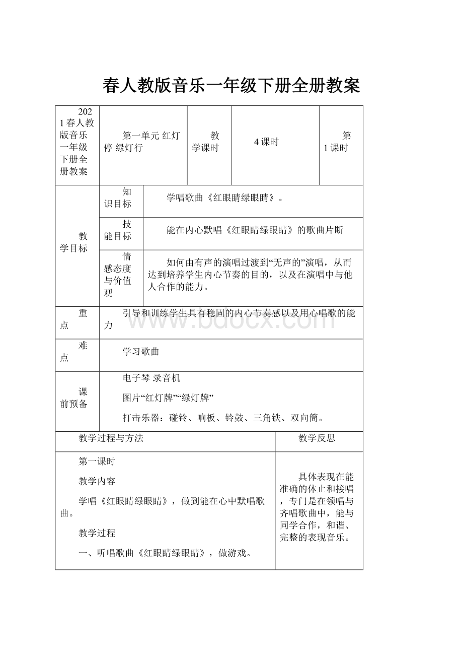 春人教版音乐一年级下册全册教案.docx_第1页