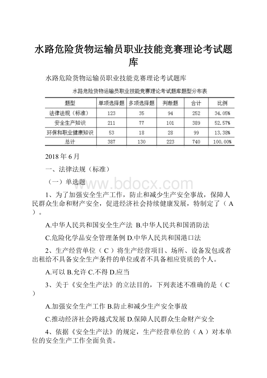 水路危险货物运输员职业技能竞赛理论考试题库.docx