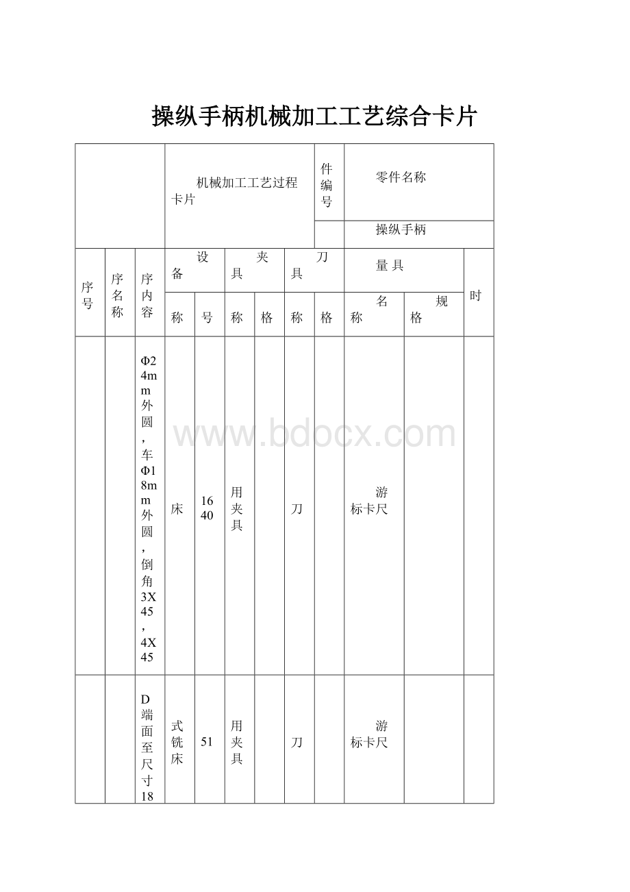 操纵手柄机械加工工艺综合卡片.docx