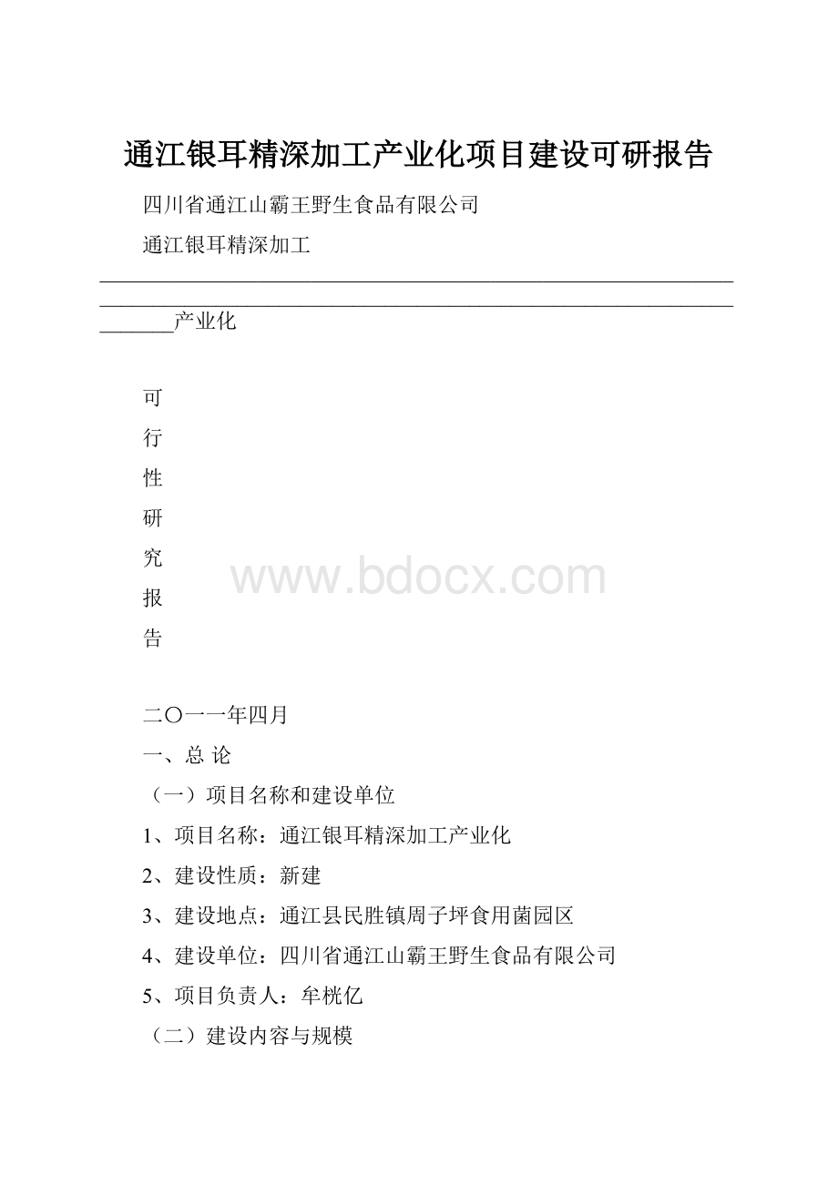 通江银耳精深加工产业化项目建设可研报告.docx_第1页