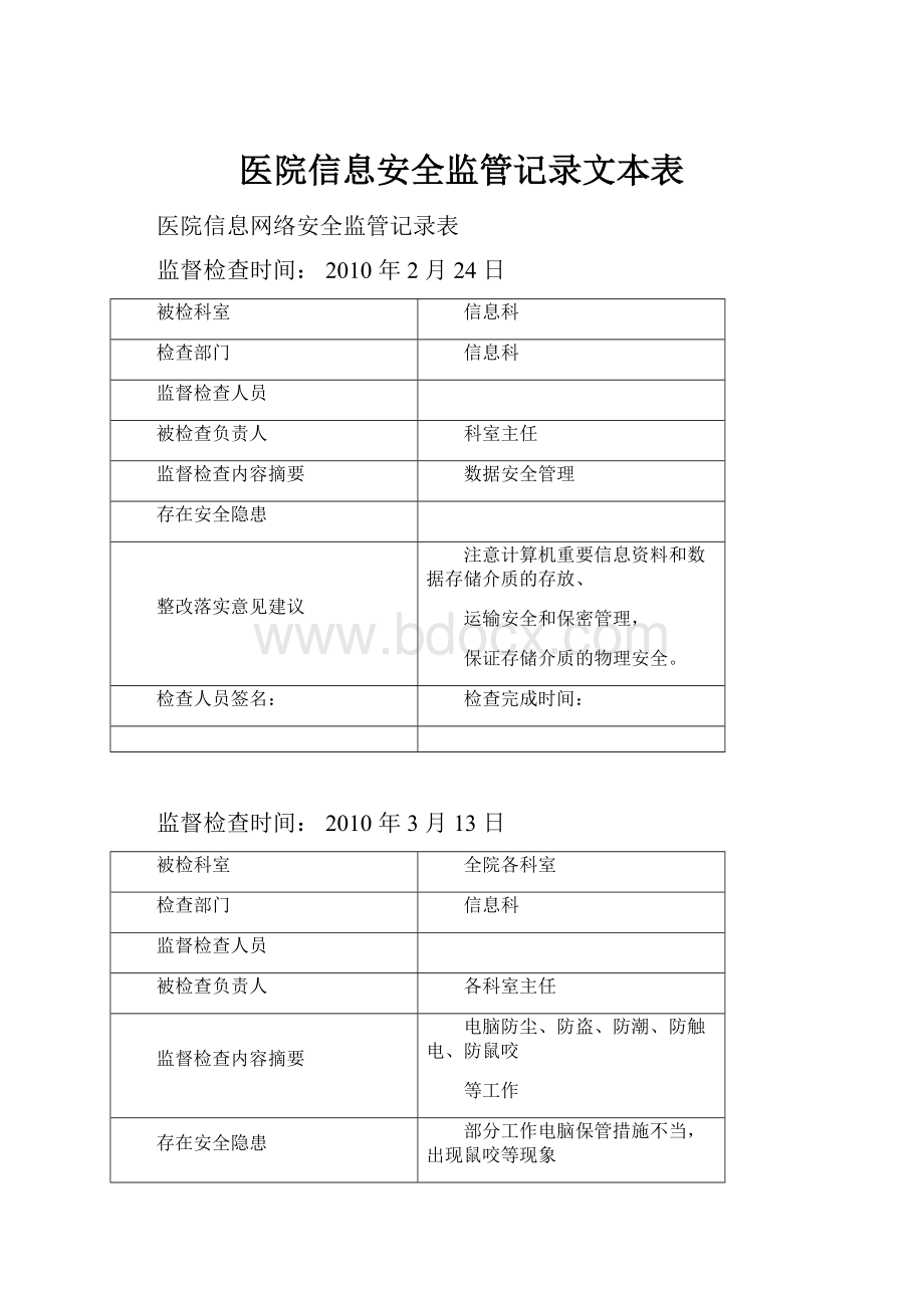 医院信息安全监管记录文本表.docx_第1页