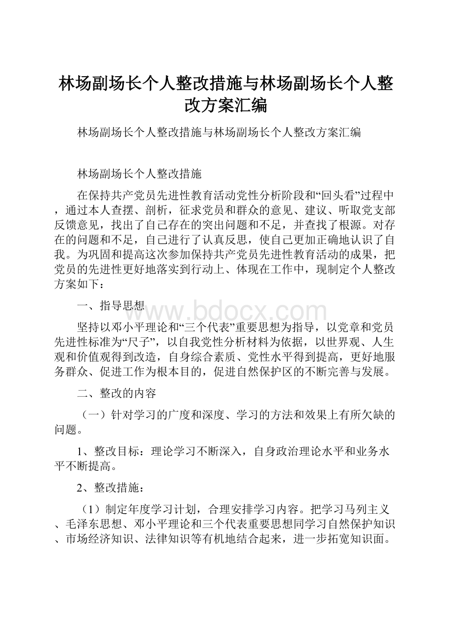 林场副场长个人整改措施与林场副场长个人整改方案汇编.docx