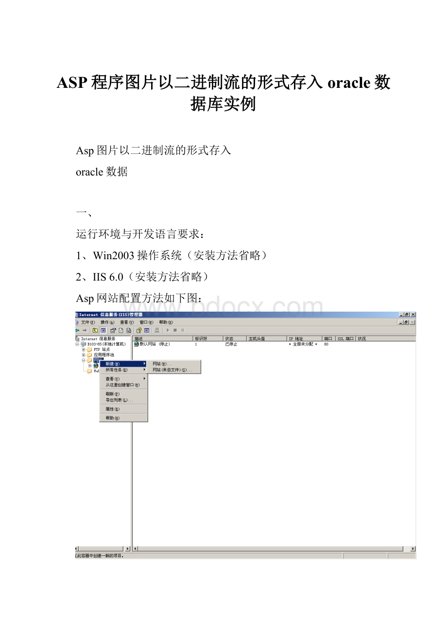 ASP程序图片以二进制流的形式存入oracle数据库实例.docx