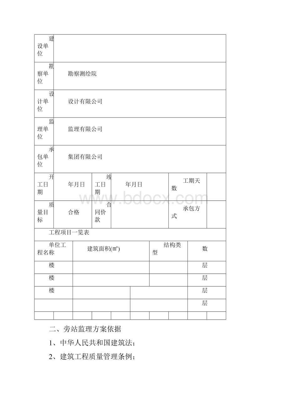 建筑工程关键部位 关键工序旁站监理方案.docx_第2页