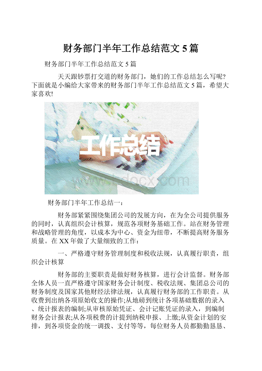 财务部门半年工作总结范文5篇.docx